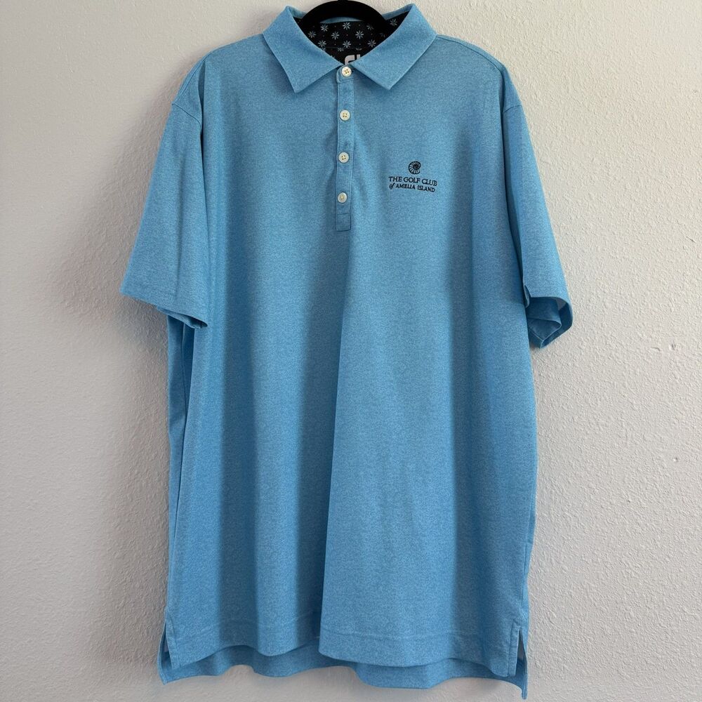 Footjoy Mens Large Polo Shirt Blue Golf Club Amelia Island Short Sleeve